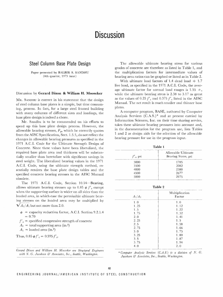 Discussion - Steel Column Base Plate Design PDF | PDF | Structural ...
