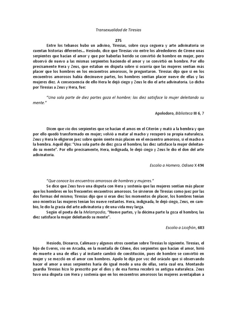 Transexualidad de Tiresias PDF Hera Zeus