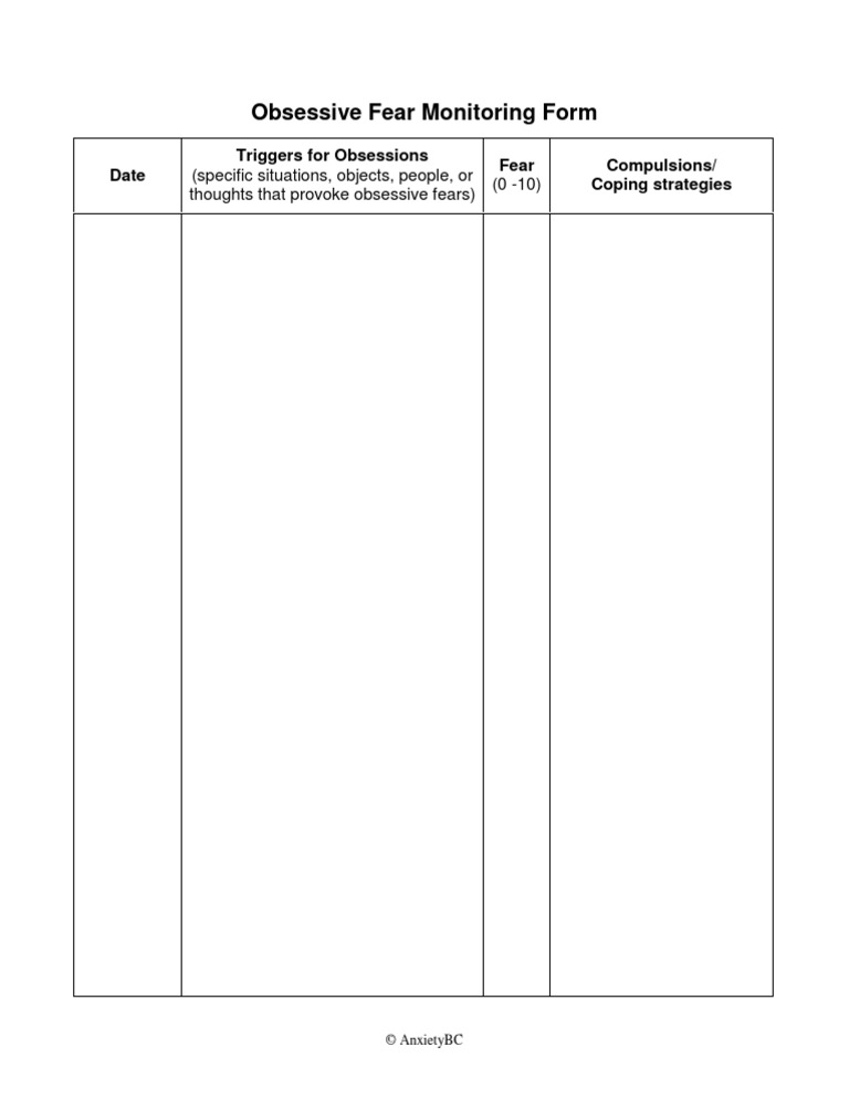 Obsessive Fear Monitoring Form | PDF