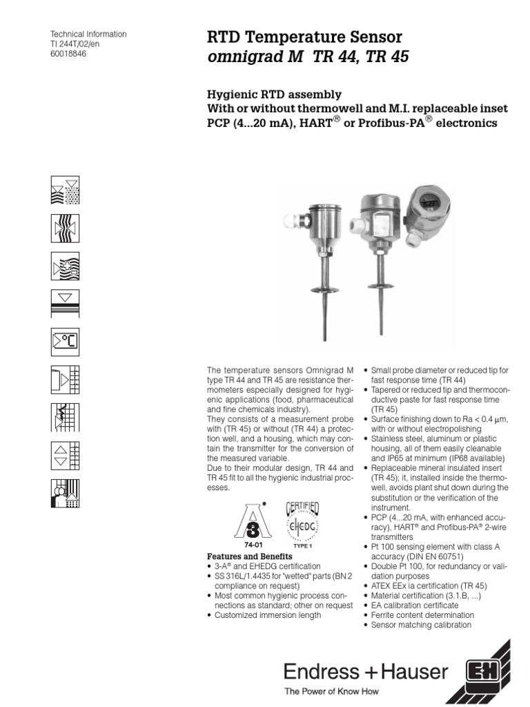 Omnigrad M TR 44, TR 45: RTD Temperature Sensor | PDF | Pipe (Fluid ...