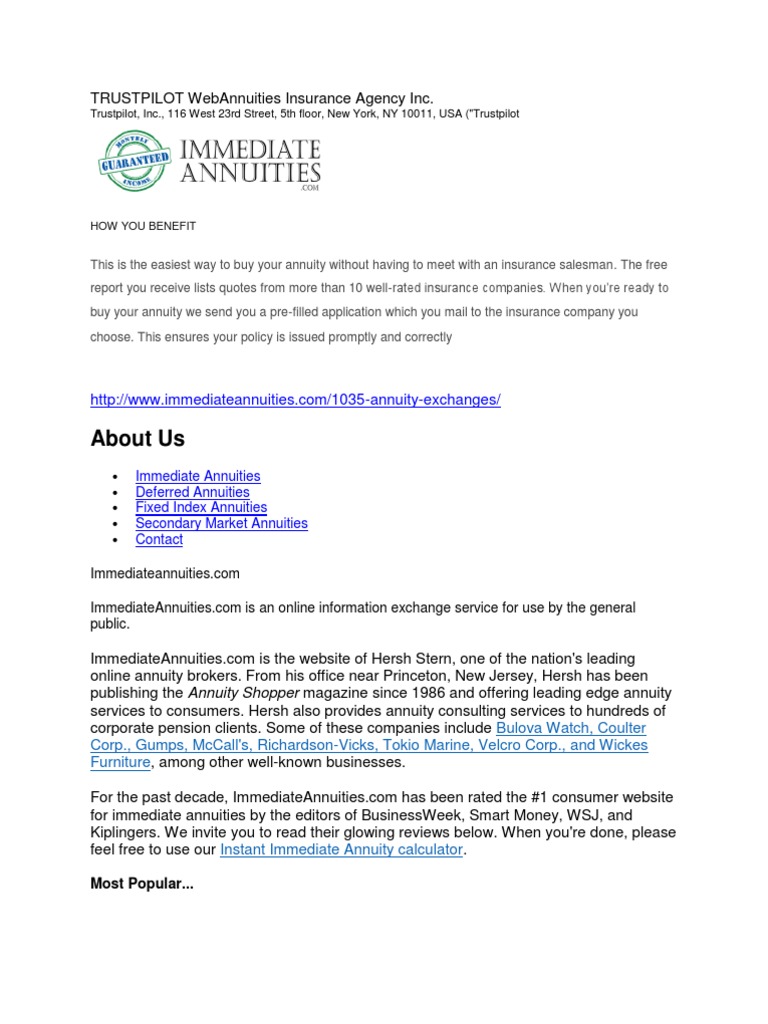 TRUSTPILOT WebAnnuities Insurance Agency Inc Annuity American