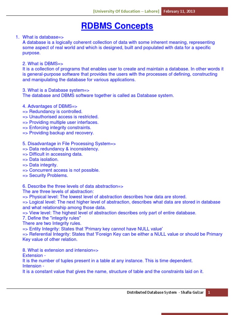 RDBMS Concepts: (University of Education - Lahore) | PDF | Oracle ...