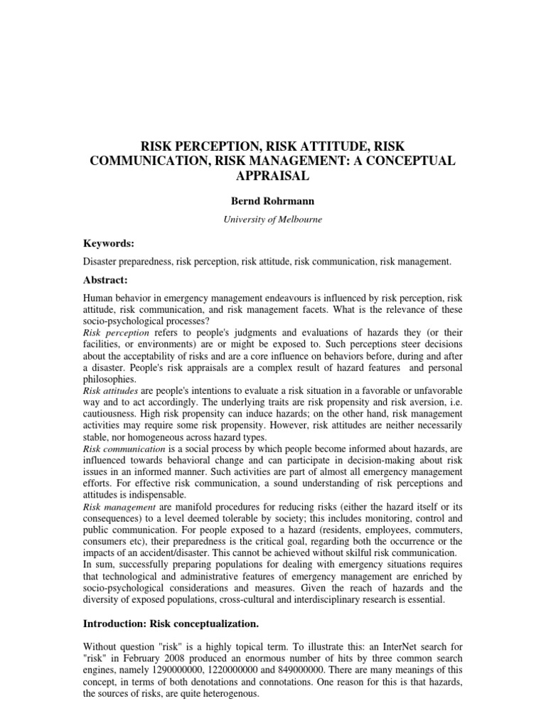 Risk Perception in Emergency Management | PDF | Attitude (Psychology ...