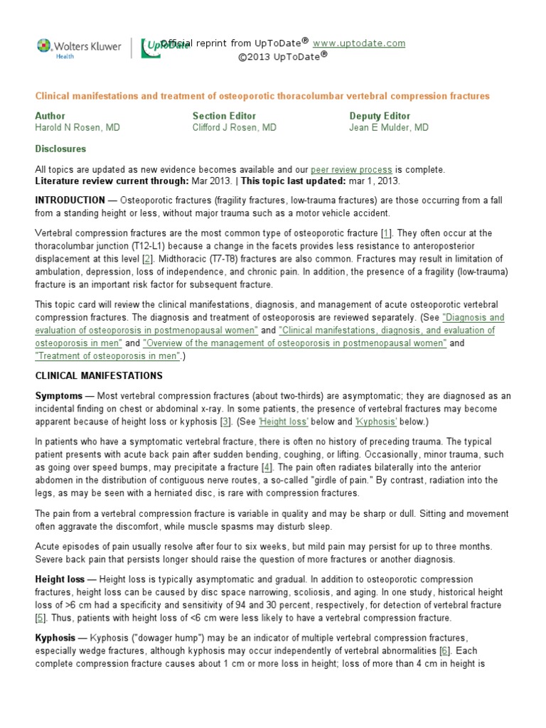 Clinical Manifestations and Treatment of Osteoporotic Thoracolumbar ...