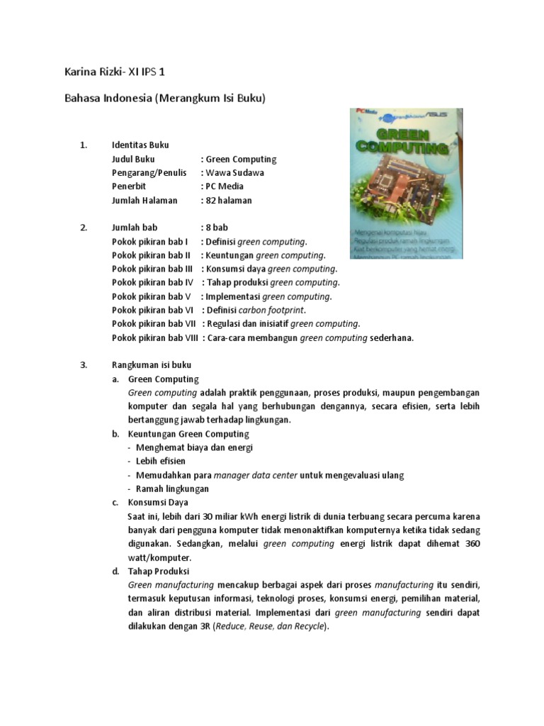 Rangkuman Resensi Buku Non Fiksi Green Computing - Docxngkuman Resensi