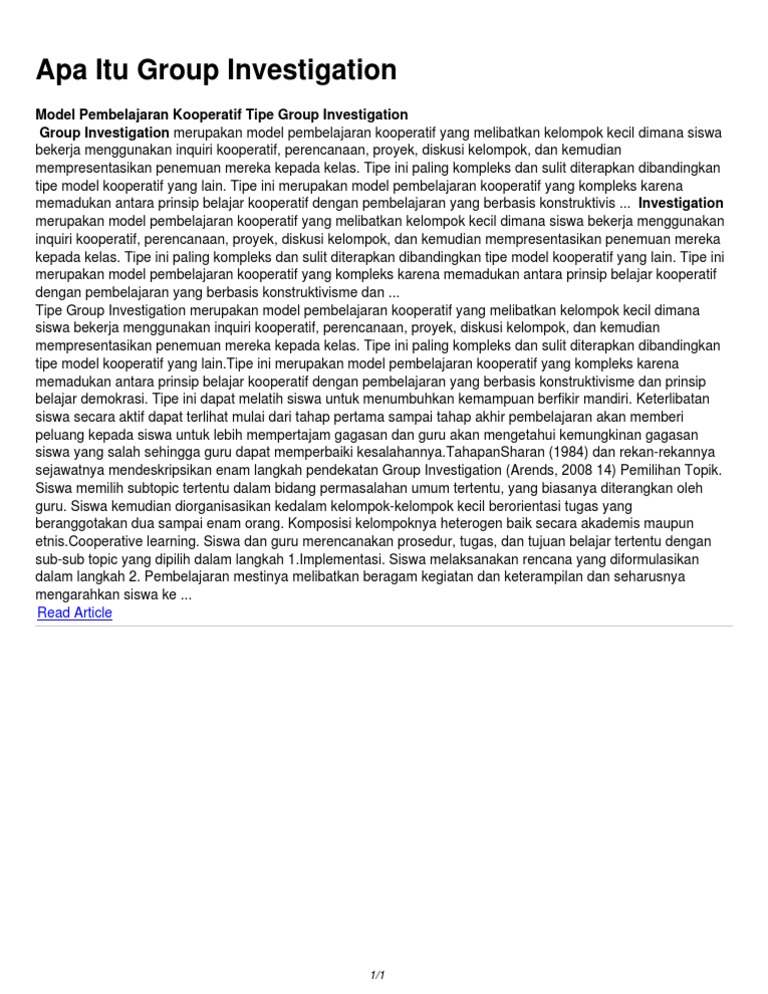 Apa Itu Group Investigation | PDF