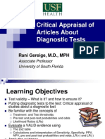 Critical Appraisal of Articles About Diagnostic Tests