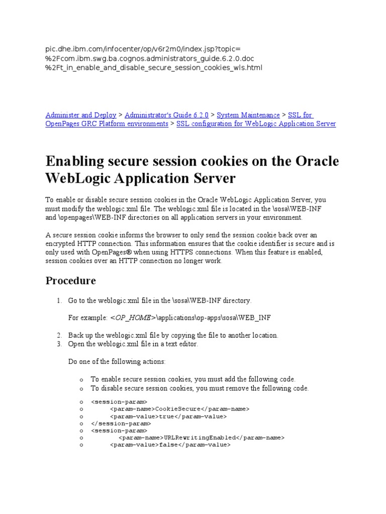Enabling Secure Session Cookies On The Oracle | PDF | Http Cookie ...