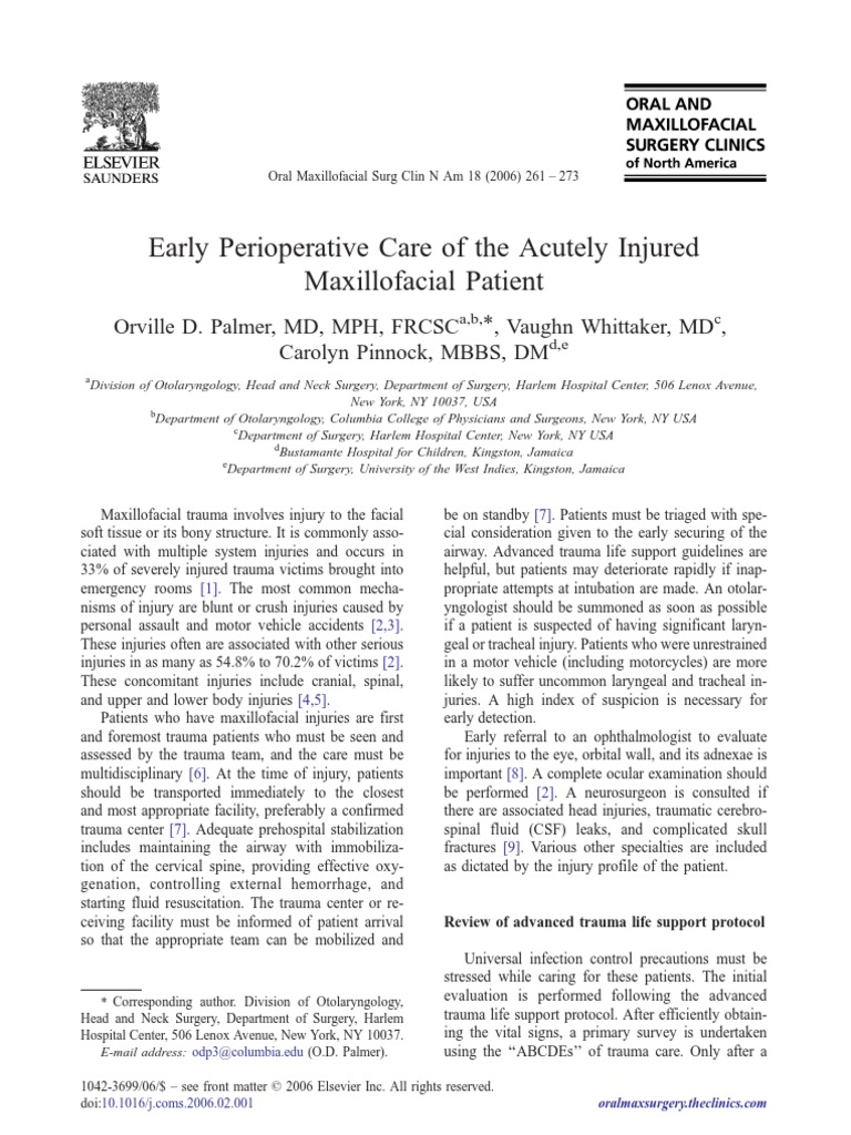 Perioperative Care for Maxillofacial Trauma | PDF | Major Trauma ...
