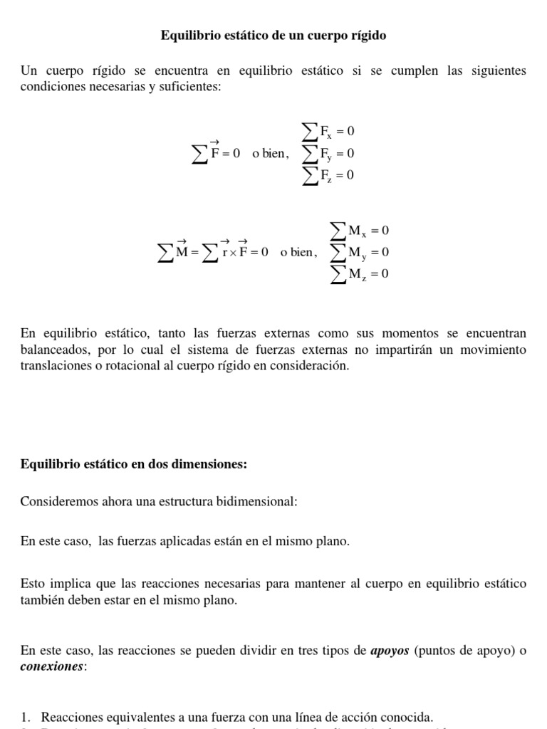 Equilibrio Estático de Cuerpos Rígidos | PDF | Vector Euclidiano ...