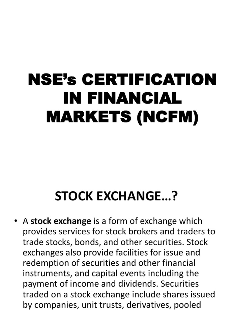 NSE's CERTIFICATION IN FINANCIAL MARKETS (NCFM) | PDF | Securities ...