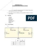 EXPERIMENT NO.3 MESH ANALYSIS AND BRANCH CURRENT METHOD