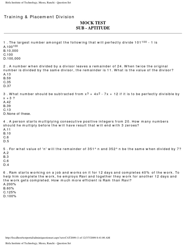 Aptitude Test 2 PDF Science Teaching Mathematics