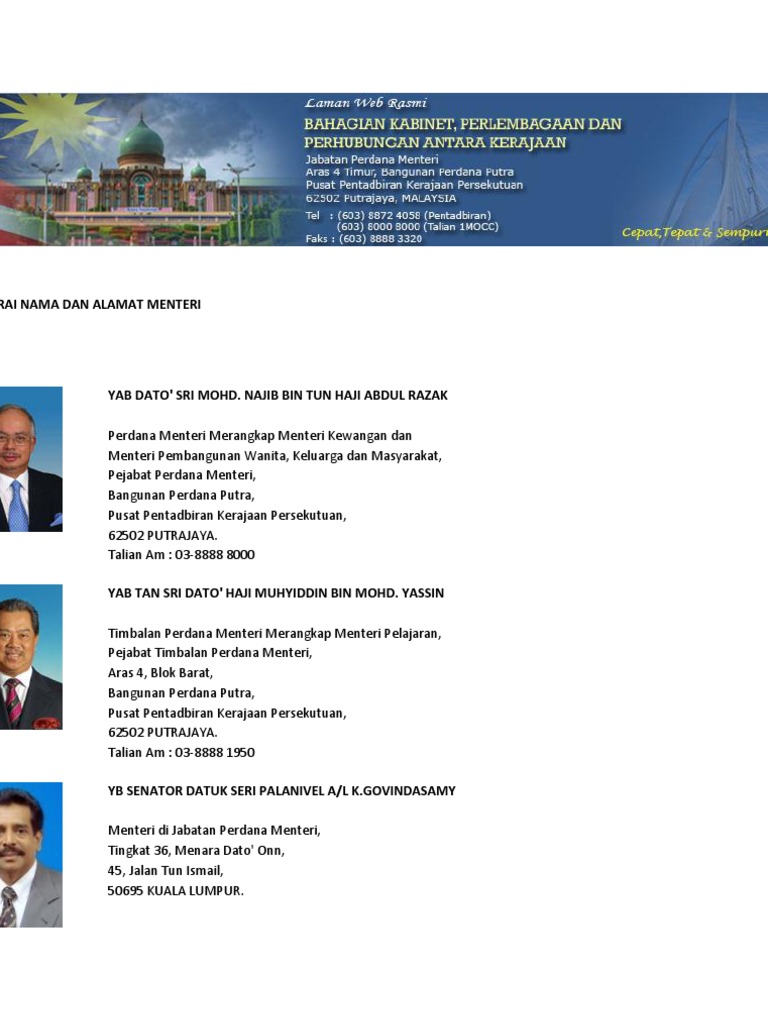 Senarai Nama Dan Alamat Menteri  PDF