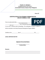 Certificate of No Pending Administrative Case