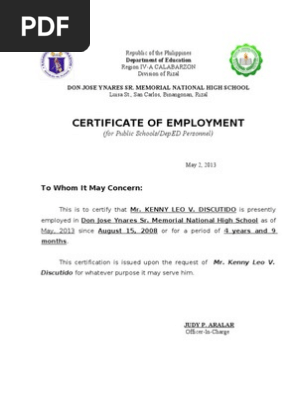 Certificate of Employment