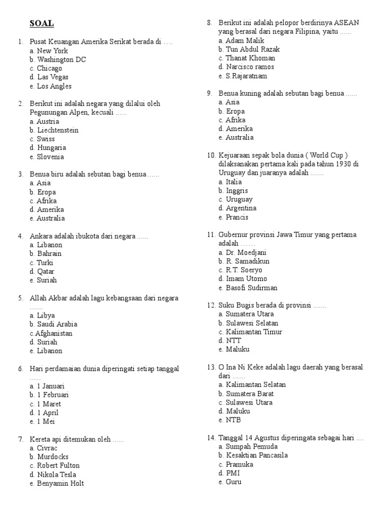 Soal Pengetahuan Umum