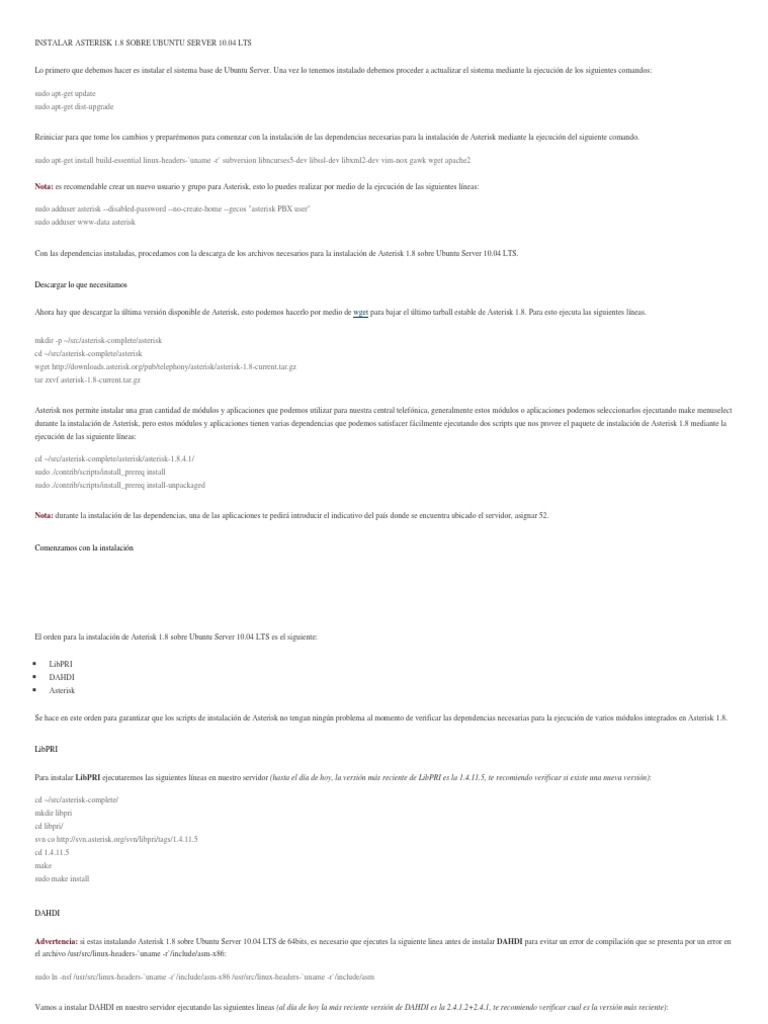 Instalar Asterisk en Ubuntu Server PDF