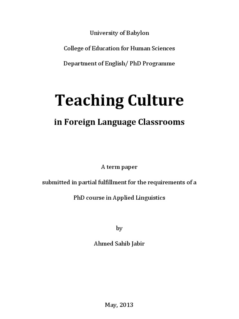 The Importance of Teaching Culture in EFL Classrooms | PDF | Foreign ...