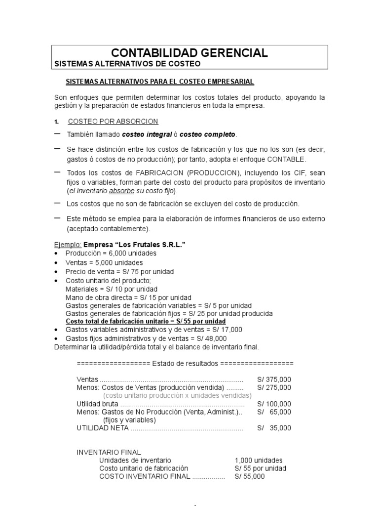 Métodos de Costeo en Contabilidad Gerencial | PDF | Costo | Inventario