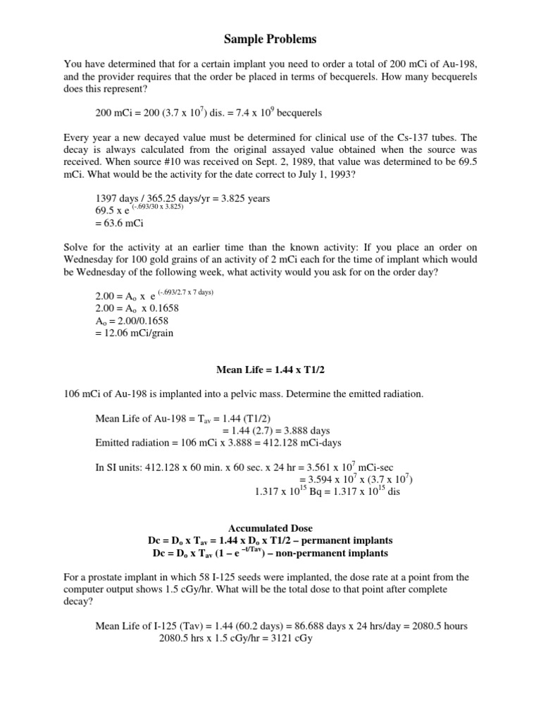 Cs-137 Decay Calculations and Applications | PDF | Radioactive Decay ...