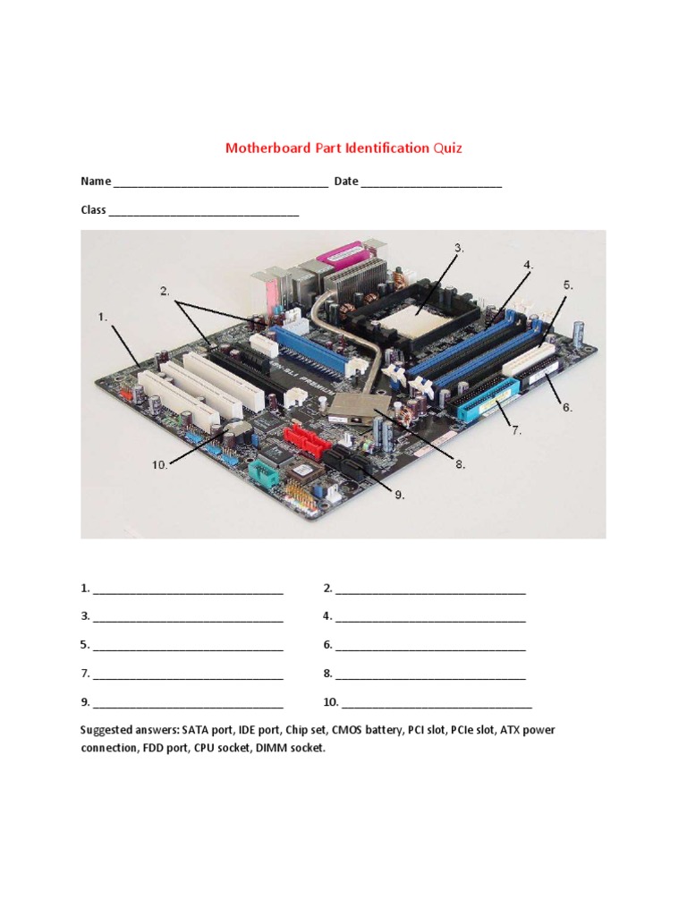 Motherboard Part Identification Quiz PDF