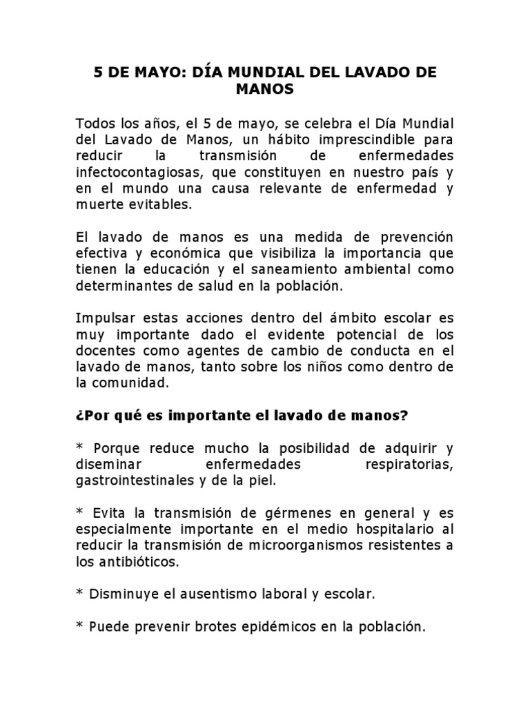 Día Mundial del Lavado de Manos 2023 | PDF | Ciencias sociales | Salud ...