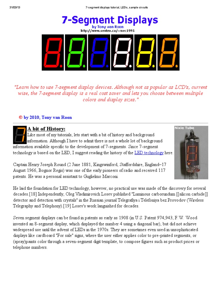 7-Segment Displays Tutorial, LEDs, Sample Circuits | PDF | Electronics ...
