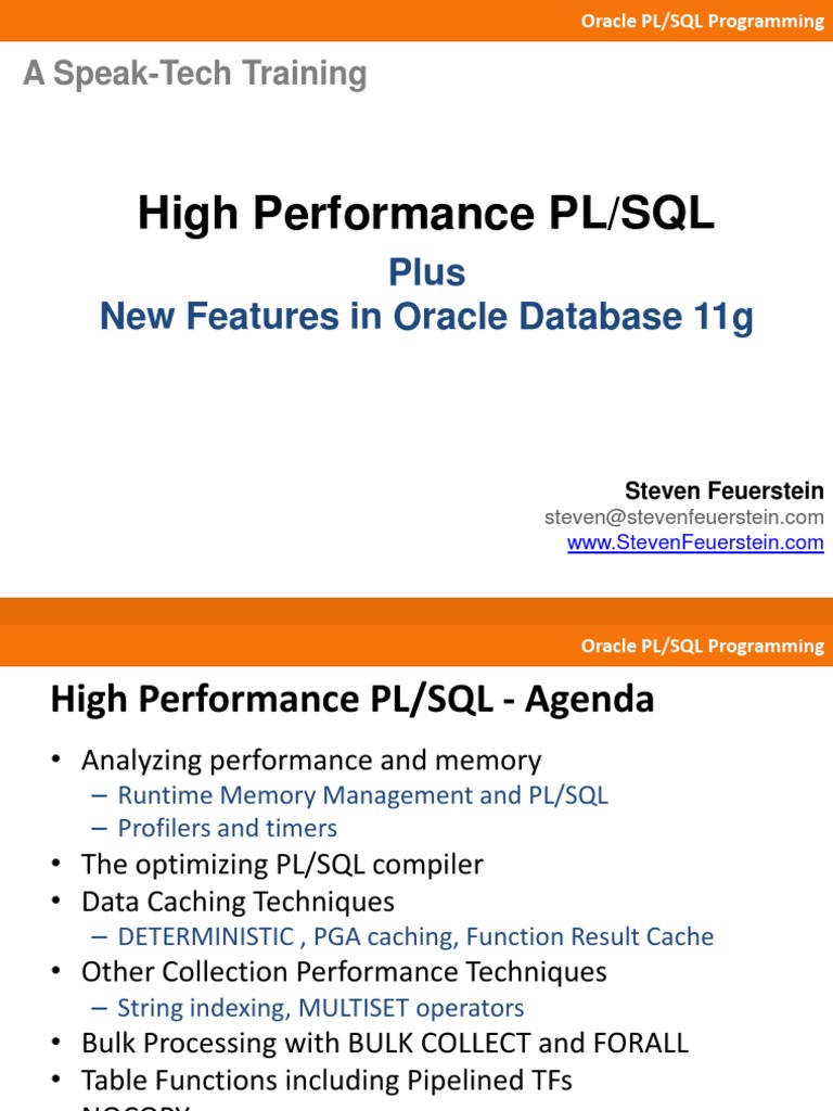 High Performance PLSQL Plus 11g | PDF | Pl/Sql | Oracle Database