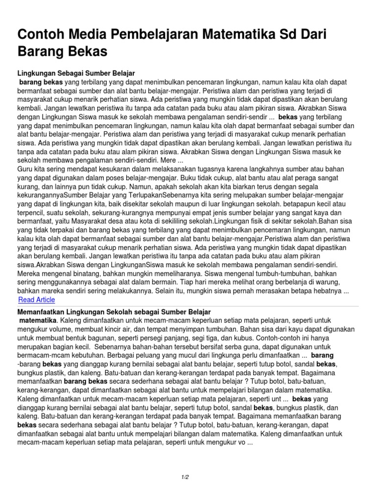 Contoh Media Pembelajaran Matematika Sd Dari Barang Bekas