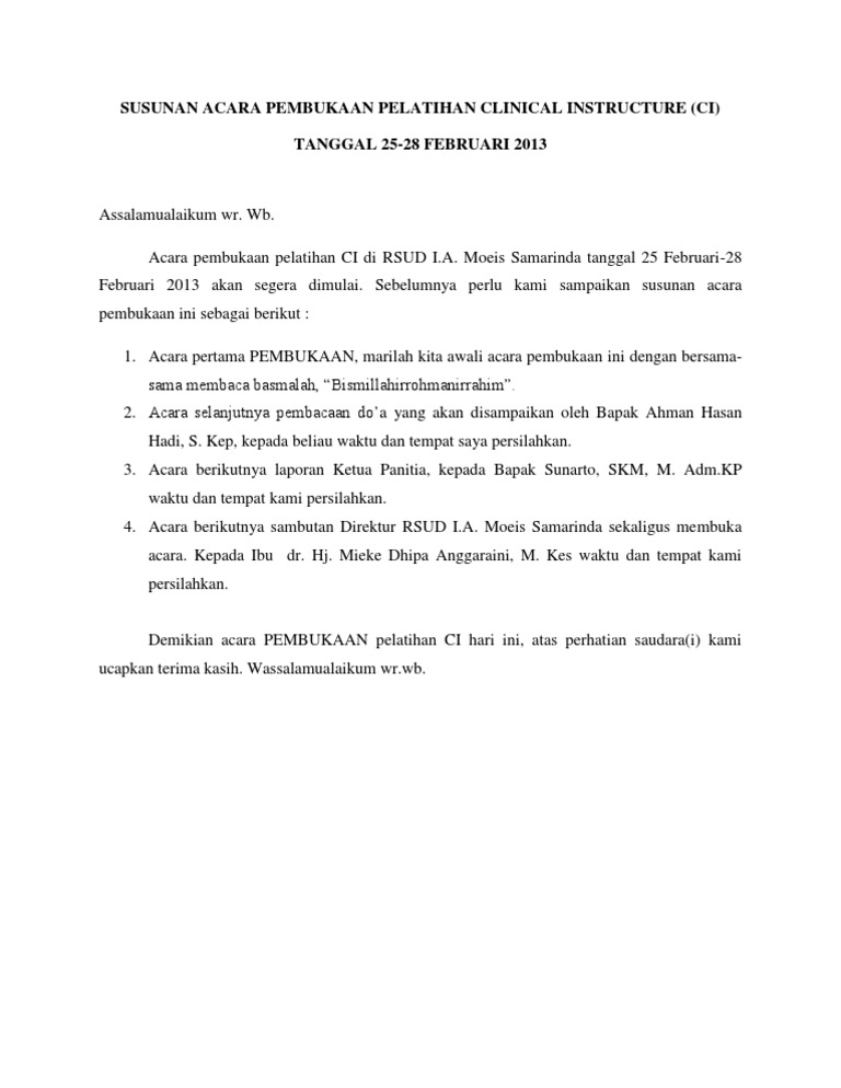Susunan acara penutupan pelatihan