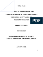 New ProjectTHE POLICY OF PRIVATIZATION AND COMMERCIALIZATION OF PUBLIC ENTERPRISES IN NIGERIA: AN APPRAISAL OF TELECOMMUNICATION