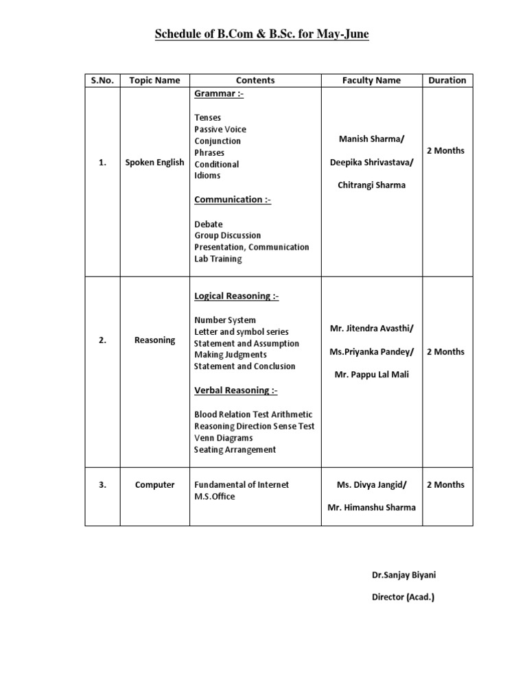 B.Com & B.Sc. Course Schedule | PDF | Career & Growth | Language Arts ...