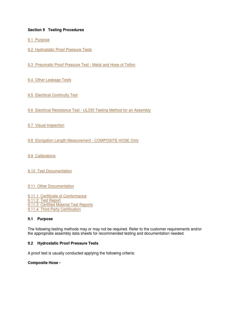 Equipment Testing Procedures for Hoses | PDF | Calibration | Electrical ...