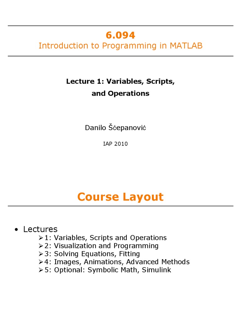 Introduction To Matlab Mit | PDF | Matrix (Mathematics) | Ordinary ...