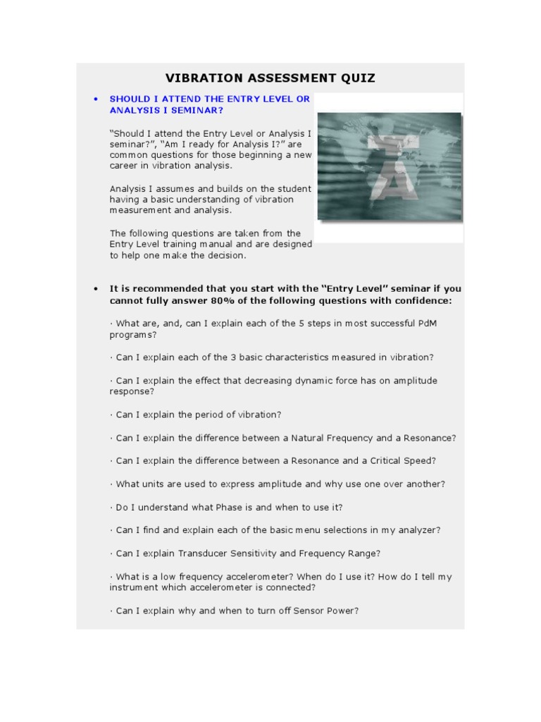 Vibration Assessment Quiz PDF Frequency Resonance