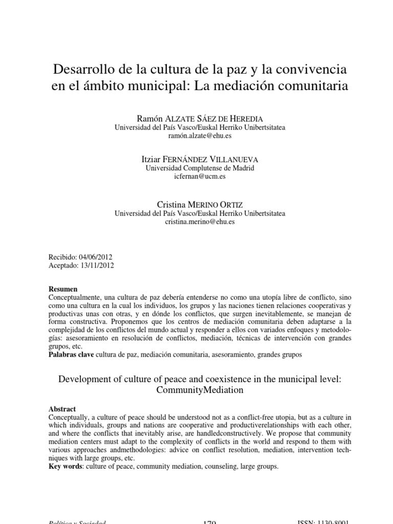 Mediación Comunitaria y Cultura de Paz | PDF | Conflicto (proceso ...