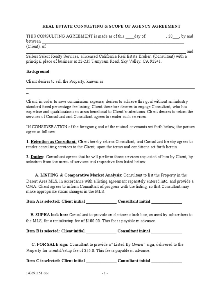 Real Estate Consulting Agreement Real Estate Broker