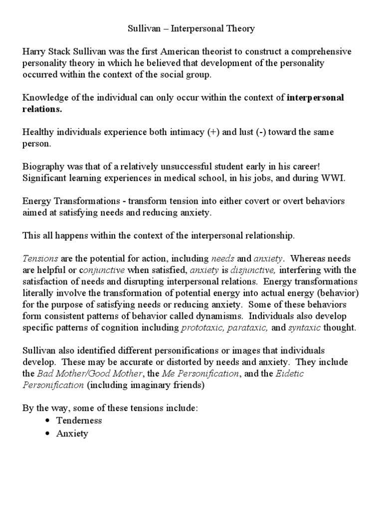 Sullivan Interpersonal Theory
