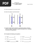 For: Areeb Lakhani: Chemistry Test Prepared By: QAZI ALI SADAN Date: 21-07-2012