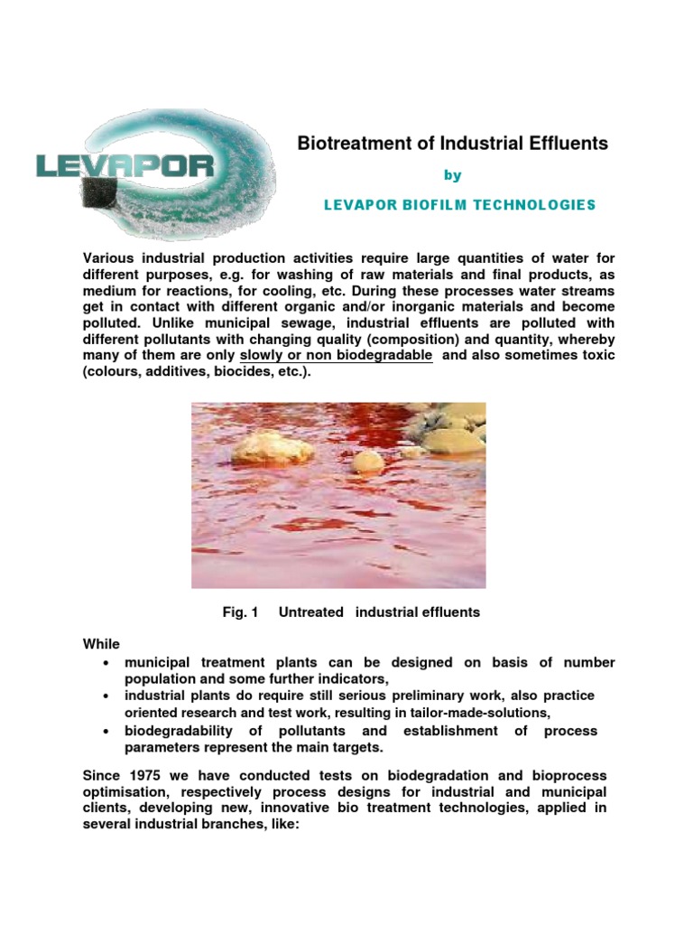 Treatment of Industrial Effluents Using Biofilms | PDF | Sewage ...