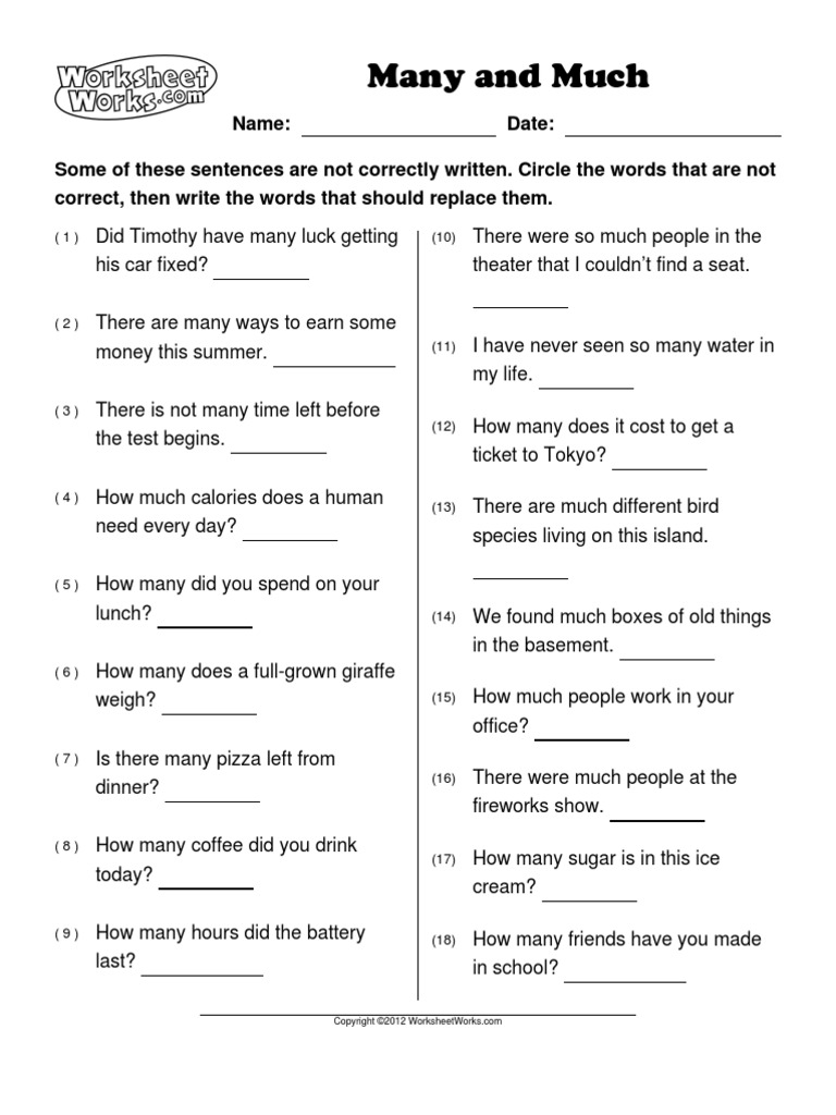 Many and Much: Name: Date | PDF | Games & Activities | Language Arts ...