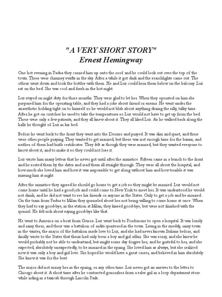 Hemingway a Very Short Story