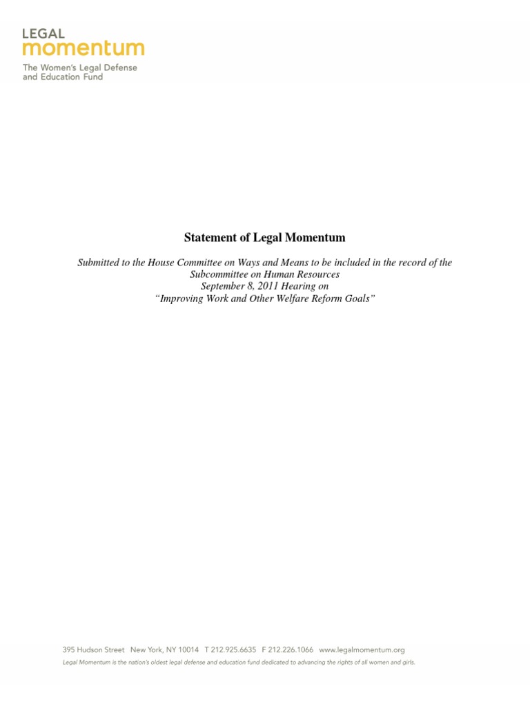 Statement Submitted To The House of Representatives Improving Work and