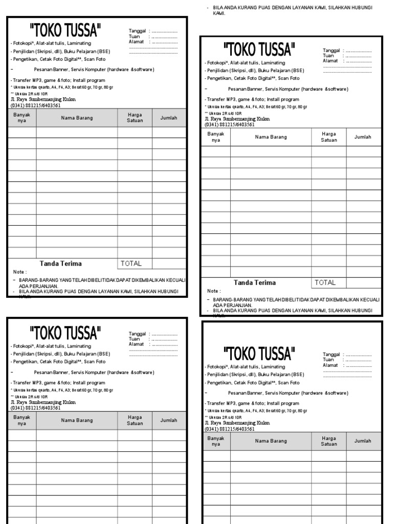 Format Nota Kosong Doc