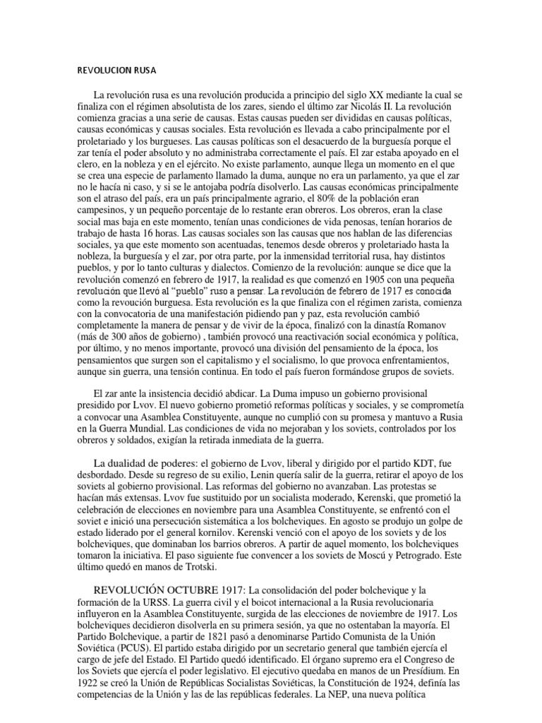 Causas y Consecuencias de la Revolución Rusa | PDF | Unión Soviética ...