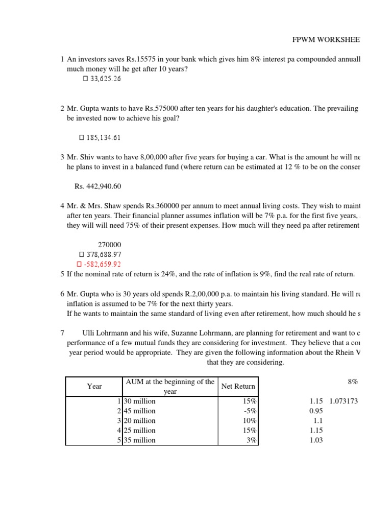 FM 2012 Worksheet | PDF | Investing | Money