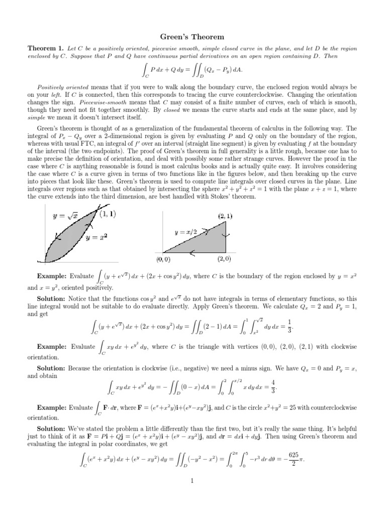 Greens Theorem Integral Trigonometric Functions