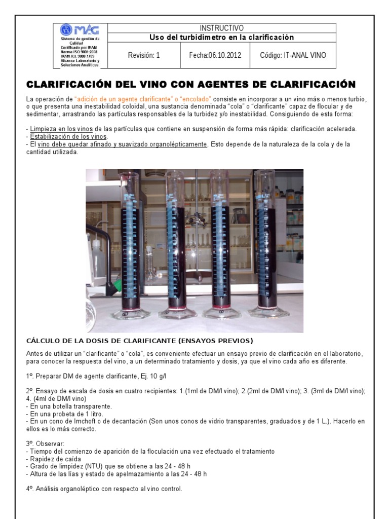 CLARIFICACIÓN DEL VINO CON AGENTES DE CLARIFICACIÓN Vino Coloide