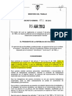 Decreto 0721 de 2013 - Afiliacion de Trabajadores Al Sistema de Compensacion Familiar PDF